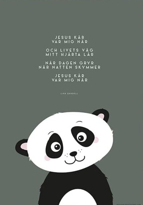 Poster - Jesus kär - Grön - Söt Panda - A3