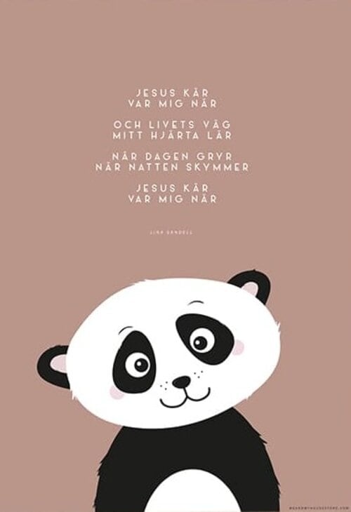Poster - Jesus kär -Rosa - Söt Panda - A3