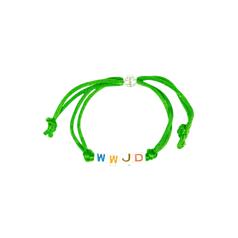 Armband med tärningsbokstäver - WWJD - Grön