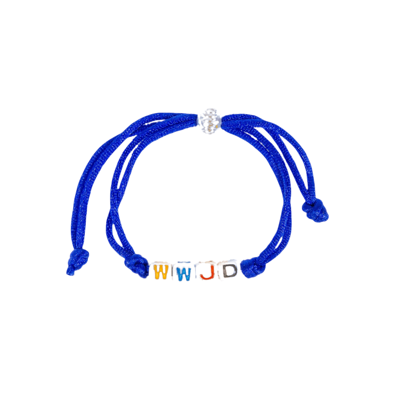 Armband med tärningsbokstäver - WWJD - Blå