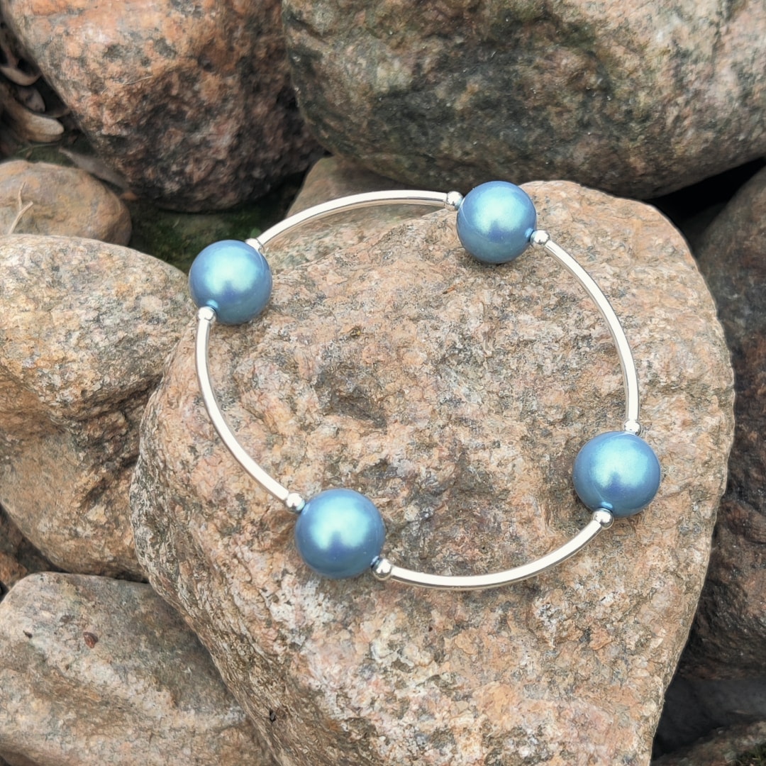 Välsignelsearmband - Pärlor - Skimrande blå - 12 mm