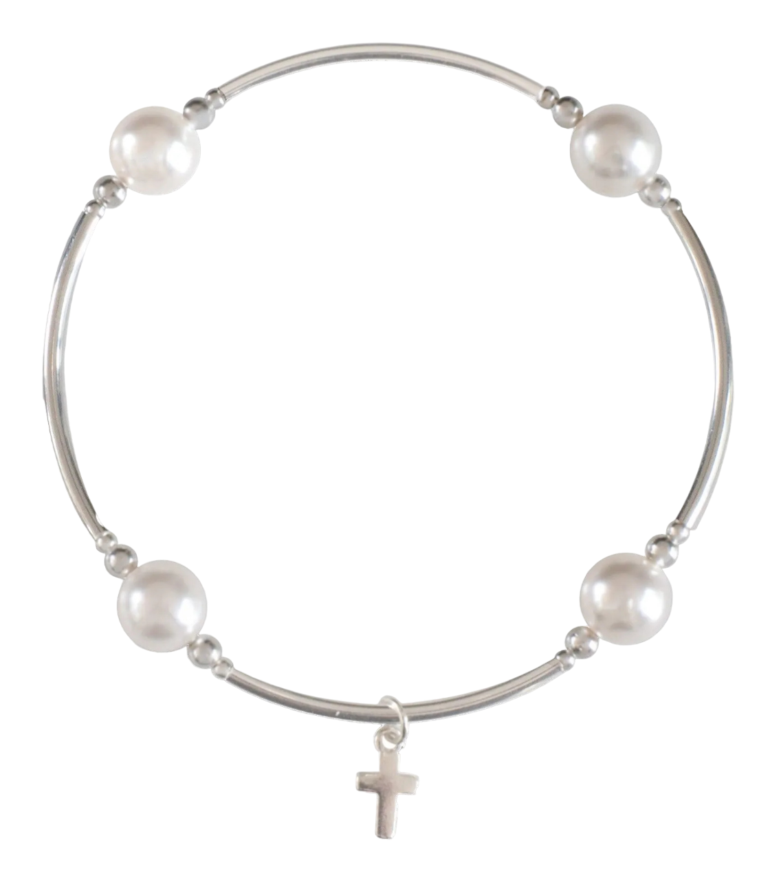 Välsignelsearmband - Vita pärlor - 8 mm - Kors