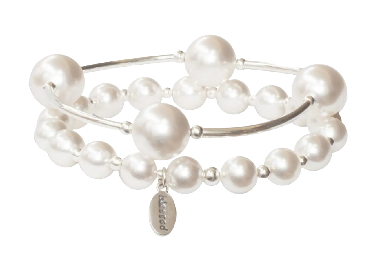 Välsignelsearmband - Vita pärlor - Set med två armband