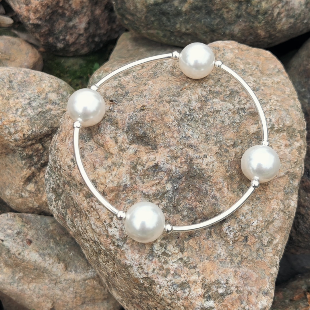 Välsignelsearmband - Vita pärlor - 12 mm