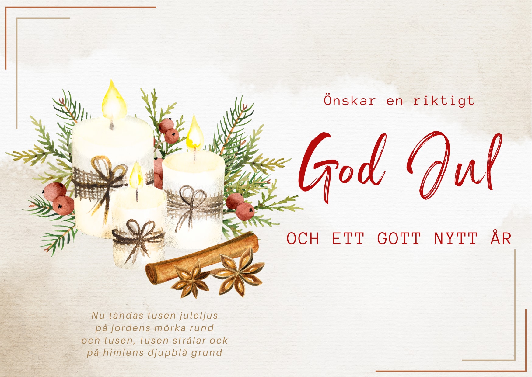 Julkort - Önskar en riktigt god jul - Nu tändas tusen juleljus